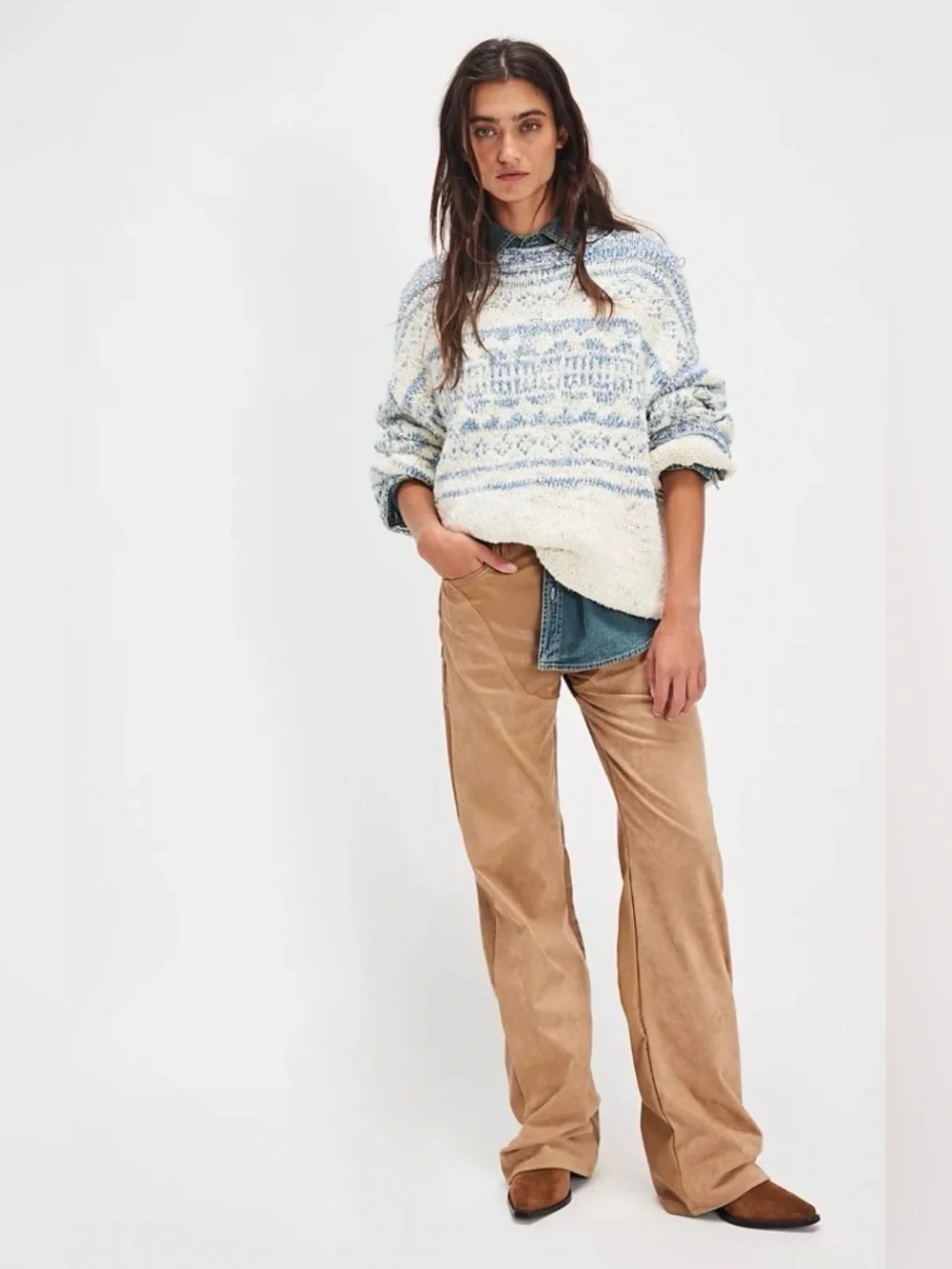▪️NWT Free People Cotton Dani Pattern Sweater - Cloud Combo